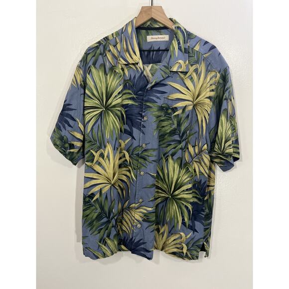 Tommy Bahama Tropical Palm Silk Camp Shirt XL Resort Loop Collar Beach Hawaiian - Picture 1 of 11